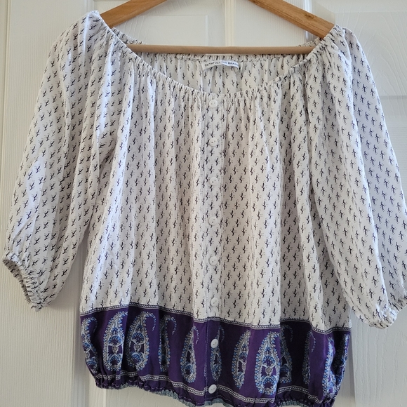 Faithful the Brand white Purple Floral Top Boho Off the Shoulder size Medium - Picture 2 of 9
